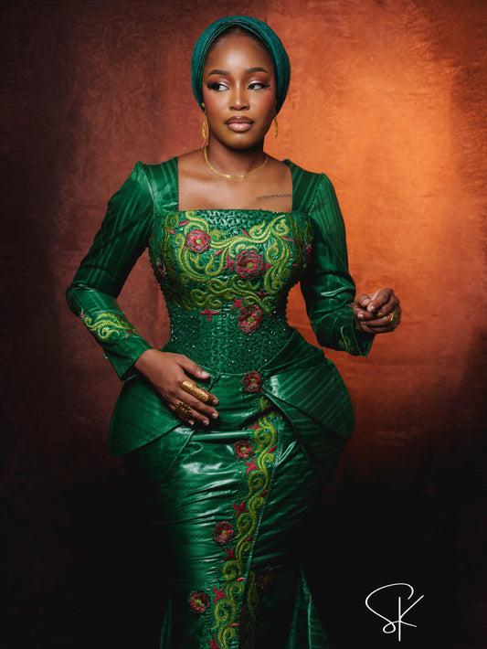 Robe Longue Verte Brodée SK Couture