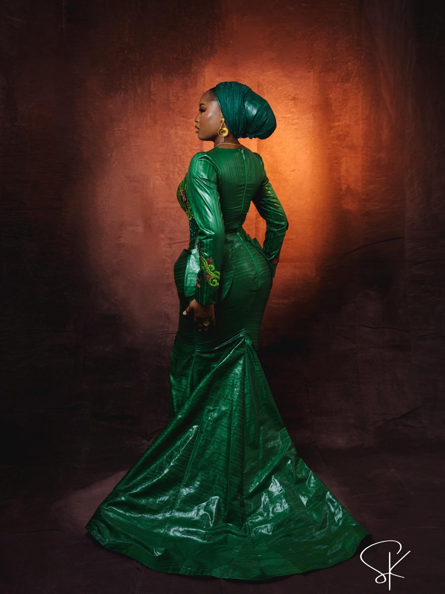 Robe Longue Verte Brodée SK Couture