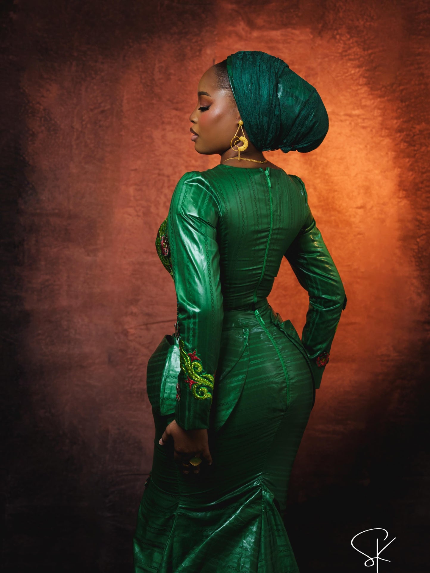Robe Longue Verte Brodée SK Couture